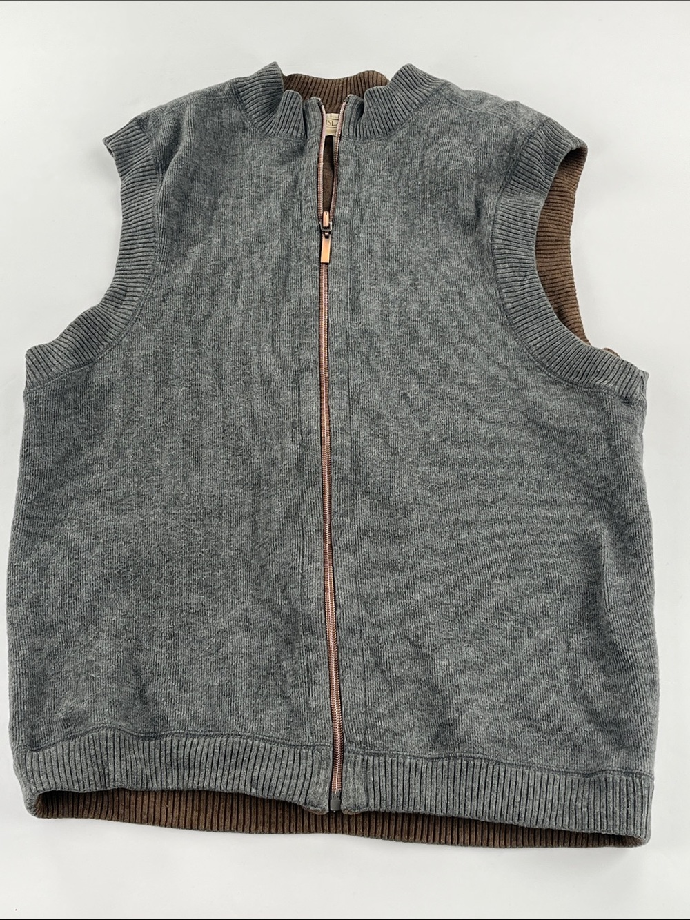 Islander Men's Reversible Brown/Gray Zip-Front Sleeveless Knit Vest Sz M